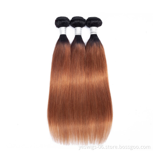 Full Cuticle Aligned Silky 1b/30 Ombre Bundles with Closure Straight Brazilian Hair Bundles 100% Virgin Human Hair Extensions